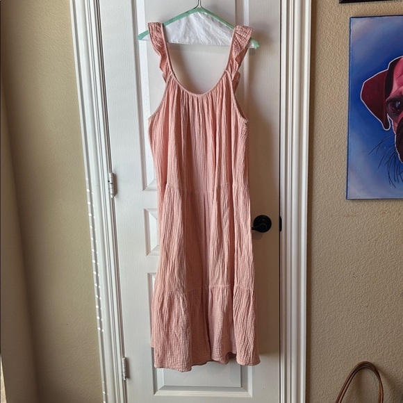 Four Dreamers Pink slub cotton midi dress soft boho bohemian western resort - Picture 3 of 4